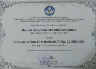 Babinkambtibmas Kelurahan Ranai, Terima Sarana Bantuan TBM Berbasis Digital IT dari Kemendikbud RI