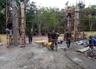 Kejar Tayang TMMD Kodim 0414/Blt, Pembuatan Gapura dan Rumah Tunggu TPU Capai 40 Persen