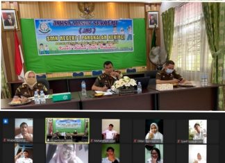 Kegiatan Penyuluhan Hukum Program Jaksa Masuk Sekolah SMK Negeri 1 Pangkalan Kerinci Kabupaten Pelalawan Riau Melalui Vidcon.