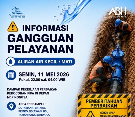 Perbaikan Kebocoran Air Bersih di Nongsa , PT Air Batam Hilir Langsung turun melakukan Perbaikan