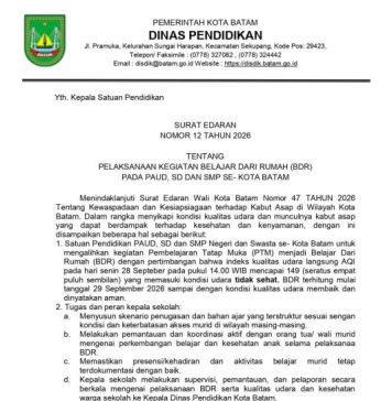 Mulai Besok! Sekolah di Batam Kembali Terapkan Belajar dari Rumah akibat Kabut Asap